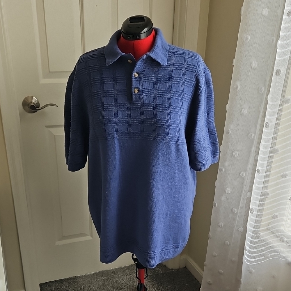 Abercrombie & Fitch Textured Navy Polo Knit Sweater